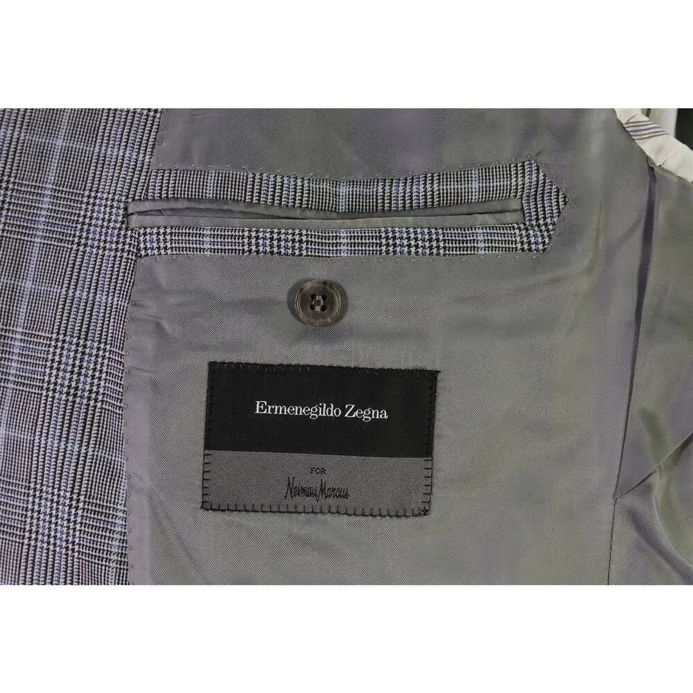 Ermenegildo Zegna Black Gray Blue Plaid Sportcoat Blazer 46R